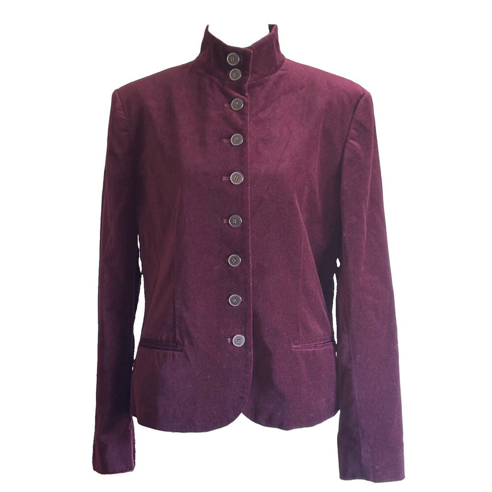 Chaps Womens Velvet Blazer Sz 14 Military Jacket Steampunk Equestrian Dark Plum